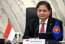 Indonesian Coordinating Minister for Economic Affairs, Airlangga Hartarto, attending 20th ASEAN Economic Community Council (AECC) virtually on Monday (Oct 18, 2021). ANTARA/HO-Kemenko Perekonomian/am.