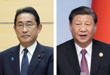 Combined photo shows Japanese Prime Minister Fumio Kishida (L) and Chinese President Xi Jinping. (Kyodo)