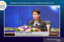 A screenshot of Foreign Minister Retno Marsudi addressing the Indonesia-Latin America and the Caribbean Business Forum, held virtually on Thursday. (ANTARA/Yashinta Difa)