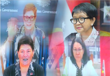 Indonesian Foreign Minister Retno Marsudi (right) holds a virtual meeting with women foreign ministers of Australia, New Zealand, and Timor Leste on Tuesday (February 8, 2022) (ANTARA/HO-Kemlu RI)