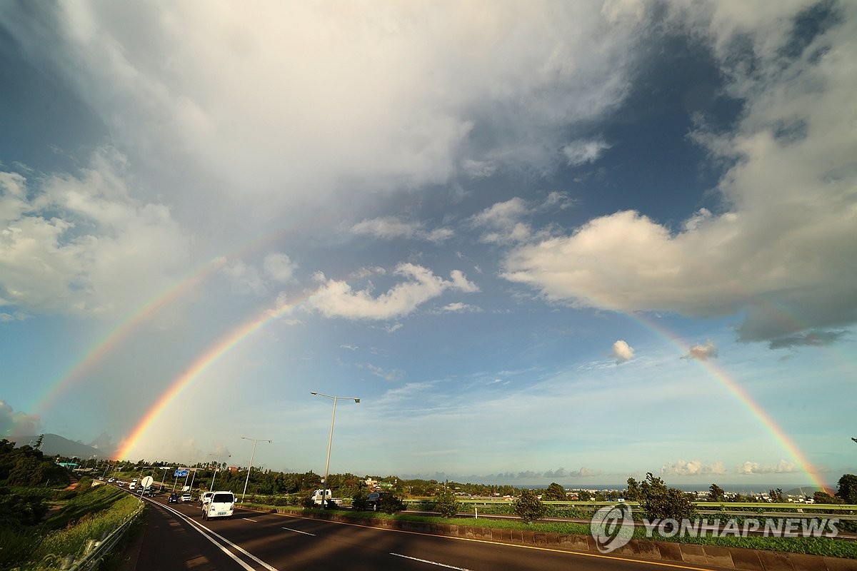 Double rainbow in Jeju Island sky