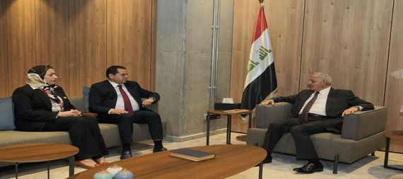 President Abdul Latif Jamal Rashid (right), Libyan FM Abdul Hadi Al-Hwaij (left)