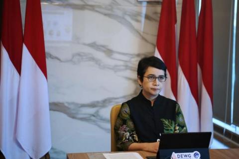 Communication and Informatics Ministry's Secretary General Mira Tayyiba during the Partner2Connect (P2C) Digital Development Roundtable virtual event on Wednesday (June 8, 2022). (kominfo.go.id/FR)