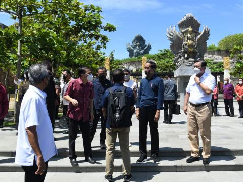 President Joko Widodo inspected the Garuda Wisnu Kencana (GWK) Cultural Park, Badung district, Bali province, on Friday (March 25, 2022). (ANTARA/Press Bureau of Presidential Secretariat-Kris)
