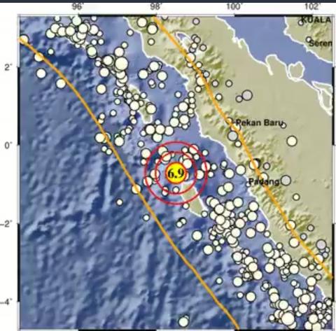A map of the epicenter of the 6.7-magnitude earthquake that hit South Nias District, North Sumatra Province, on March 14, 2022. (ANTARA/BMKG)