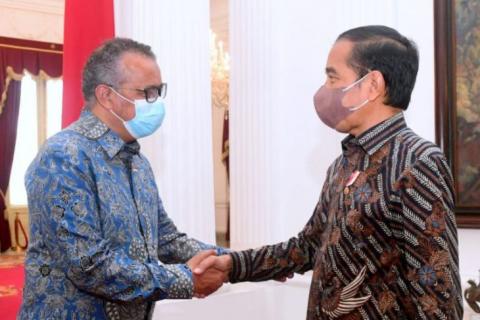 President Joko Widodo (Jokowi) receives a courtesy call from the World Health Organization (WHO) Director-General Tedros Adhanom Ghebreyesus at Istana Merdeka, here, on Tuesday (June 21, 2022). 