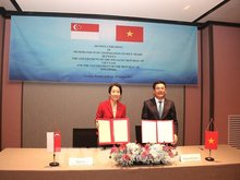 The signing ceremony of the MOC on rice trade between Vietnam and Singapore on October 30 (Photo: VNA)