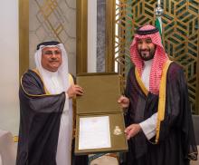 HRH the Crown Prince Receives Arab Parliament Speaker, Presented with Medal in Appreciation for His Support for Arab causes