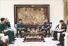 Sen. Lt. Gen. Nguyen Van Nghia, Deputy Chief of the General Staff of the Vietnam People’s Army (L) meets with General Upendra Dwivedi, Chief of the Indian Army Staff (Photo: VNA)