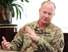 Brig. Gen. Derek Lipson, commander of the U.S. Special Operations Command Korea, speaks to Yonhap News Agency in an interview at Camp Humphreys in Pyeongtaek, 60 kilometers south of Seoul, on April 30, 2024. (Yonhap)