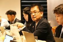 Finance Minister Choi Sang-mok speaks during a meeting with reporters in Washington on Oct. 25, 2024, in this photo provided by the finance ministry. (PHOTO NOT FOR SALE) (Yonhap)