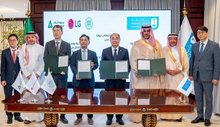 LG Electronics Inc. officials sign an agreement to conduct joint research with Saudi Arabia's Shaker Group and King Saud University to develop heating, ventilation and air conditioning (HVAC) solutions for regions prone to extreme heat, in this photo provided by the Korean company on July 6, 2025. (PHOTO NOT FOR SALE) (Yonhap)