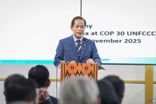 Indonesian Environment Minister Hanif Faisol Nurofiq delivers remarks at the Indonesia Pavilion during the 30th United Nations Climate Change Conference (COP30) in Belém, Brazil, on Monday (Nov 10). ANTARA/HO- Environment Ministry.