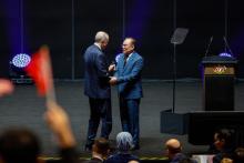  Turkish President Recep Tayyip Erdogan with Prime Minister Anwar Ibrahim before delivering a public lecture at the Putrajaya International Convention Centre (PICC) Monday.