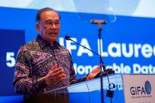 Prime Minister Anwar Ibrahim giving a speech during the Global Islamic Finance Awards (GIFA) 2025 on Thursday