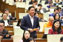 Tran Quoc Nam, Chairman of the Ninh Thuan provincial People's Committee and head of the provincial delegation of NA deputies, speaks in a debate at the hall on February 17. (Photo: VNA)