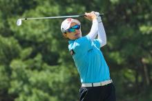 Kim Hyo-joo of South Korea tees off during the final round of the Aramco Team Series tournament at New Korea Country Club in Goyang, northwest of Seoul, on May 12, 2024, in this photo provided by Performance54. (PHOTO NOT FOR SALE) (Yonhap)