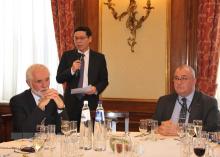 Vietnamese Ambassador to Belgium and Luxembourg and head of the Vietnamese Delegation to the EU Vu Anh Quang (standing) speaks at the debut event of the Belgian-Vietnamese Alliance on January 29 (Photo: VNA)