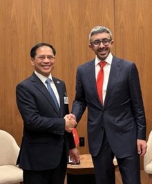 eputy Prime Minister Bui Thanh Son (L) meets with Deputy Prime Minister and Foreign Minister of the United Arab Emirates (UAE) Sheikh Abdullah bin Zayed Al Nahyan on September 23, 2025. (Photo: VNA)