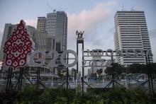 G20 logo in Jakarta, Friday (Jan 21 2022). (ANTARA FOTO/Sigid Kurniawan/aww)