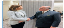 FM Fuad Hussein (right), shaking hands with his Slovenian counterpart, Tanja Vajon (left)