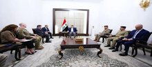 PM, Mohammed Shia al-Sudani (centre), the Chargé d'Affaires of the United States Embassy in Iraq, Stephen Fagin (left) and the Commander of the International Coalition to Defeat ISIS, General Kevin Leahy (right)