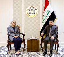 National Security Advisor Qasim Al-Araji (right), US Ambassador to Baghdad, Alina Romanowski (left)