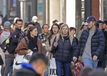 Tokyo's Ginza shopping district is crowded with visitors on Jan. 17, 2024. (Kyodo)