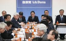 Japanese Prime Minister Fumio Kishida (C, back) attends a reform panel of Japan's ruling Liberal Democratic Party in Tokyo on Jan. 22, 2024. (Kyodo)