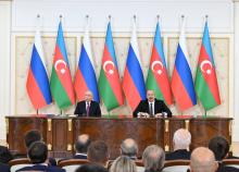 President Ilham Aliyev and President Vladimir Putin made press statements