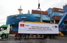 The 80 units of Kia Grand Carnival shipped to Thailand are among the items THACO has exported to foreign markets recently (Photo: VNA)