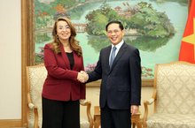 Deputy Prime Minister Bui Thanh Son (R) and Ghada Waly, UN Under-Secretary-General and Director-General, in Hanoi on October 21. (Photo: baochinhphu.vn)