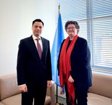 Ambassador Dang Hoang Giang (L), Permanent Representative of Vietnam to the UN, and United Nations Under-Secretary-General for Legal Affairs Elinor Hammarskjöld at their meeting in New York on March 26. (Photo: VNA)