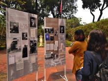 Visitors at the exhibition presented in Vietnamese and English, featuring a number of valuable photos and information on Kafka's life and career. (Photo: VNA)