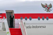 President Joko Widodo boarding Garuda Indonesia aircraft departs for official visit to Europe and the Middle East. ANTARA/HO-Biro Pers Sekretariat Presiden.
