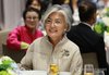 Former South Korean Foreign Minister Kang Kyung-wha, whom South Korean President Lee Jae Myung has appointed as South Korea's top envoy to the United States, takes part in the president's meeting with South Korean residents in Washington, D.C., on Aug. 24, 2025. Lee arrived in the U.S. capital earlier in the day for a three-day visit to attend a summit with U.S. President Donald Trump at the White House. (Yonhap)